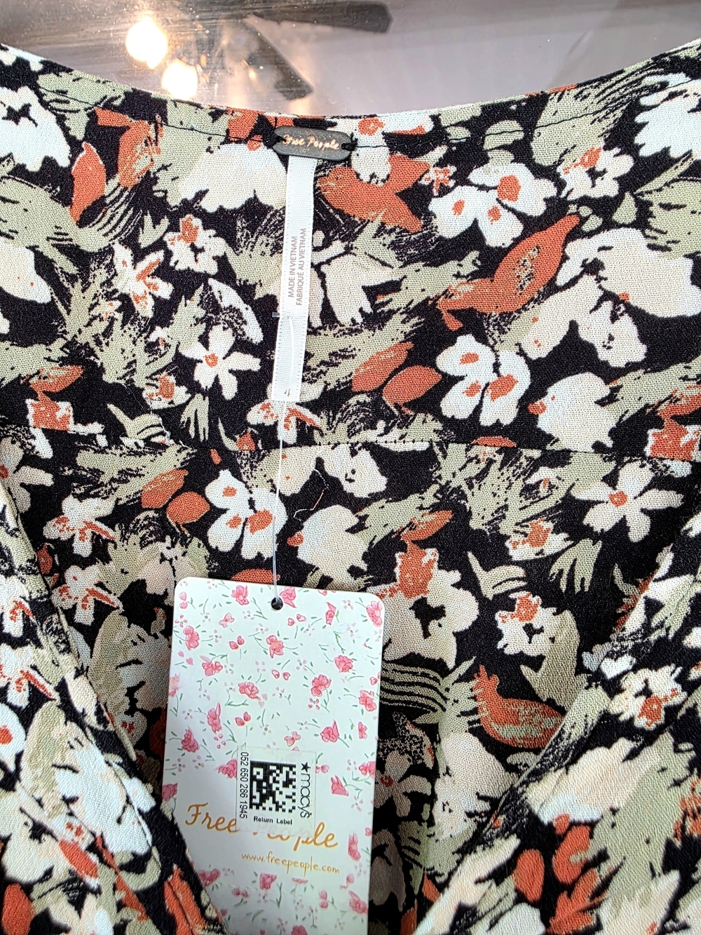 New Free People Forget Me Not Charcoal Combo Floral Mini Dress Sz 4 Small Tie - Picture 4 of 6